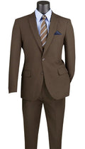 Essential Poplin Collection-Brown Slim Fit 2 Piece Suit - Upscale Men's Fashion