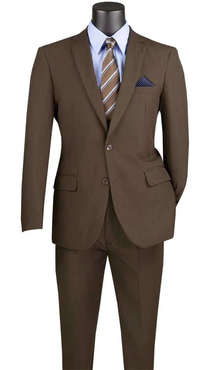 Essential Poplin Collection-Brown Slim Fit 2 Piece Suit - Upscale Men's Fashion