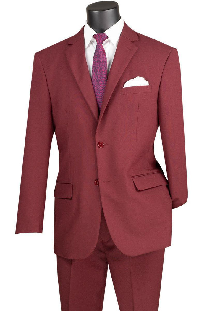 Essential Poplin Collection-Burgundy Regular Fit 2 Piece Suit - Upscale Men's Fashion