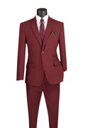 Essential Poplin Collection-Burgundy Slim Fit 2 Piece Suit - Upscale Men's Fashion