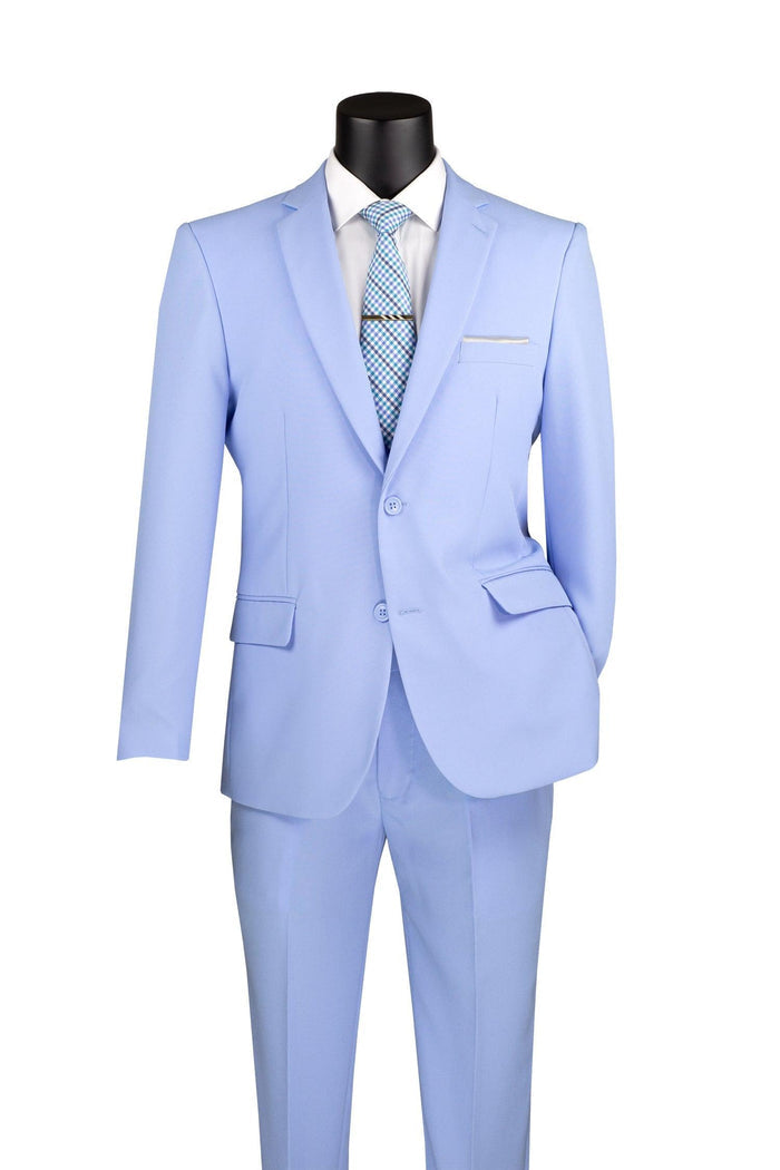 Essential Poplin Collection-Light Blue Slim Fit 2 Piece Suit - Upscale Men's Fashion