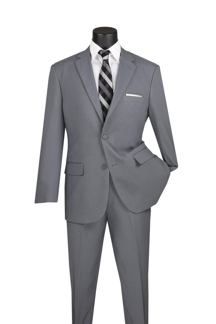 Essential Poplin Collection-Medium Grey Regular Fit 2 Piece Suit - Upscale Men's Fashion