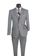 Essential Poplin Collection-Medium Grey Slim Fit 2 Piece Suit - Upscale Men's Fashion