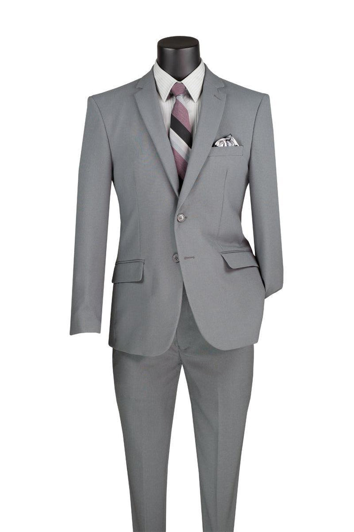 Essential Poplin Collection-Medium Grey Slim Fit 2 Piece Suit - Upscale Men's Fashion
