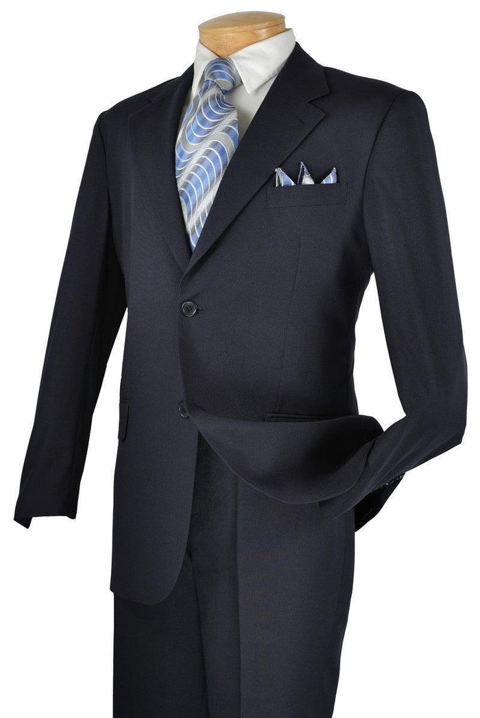 Essential Poplin Collection-Navy Regular Fit 2 Piece Suit - Upscale Men's Fashion