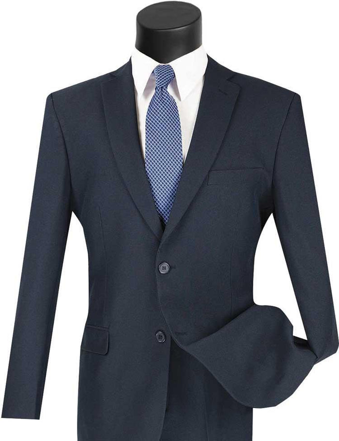 Essential Poplin Collection-Navy Slim Fit 2 Piece Suit - Upscale Men's Fashion