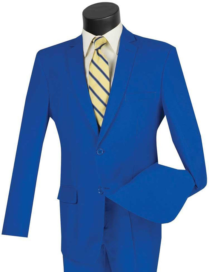 Essential Poplin Collection-Royal Blue Regular Fit 2 Piece Suit - Upscale Men's Fashion