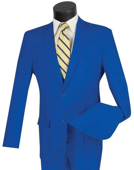 Essential Poplin Collection-Royal Blue Slim Fit 2 Piece Suit - Upscale Men's Fashion