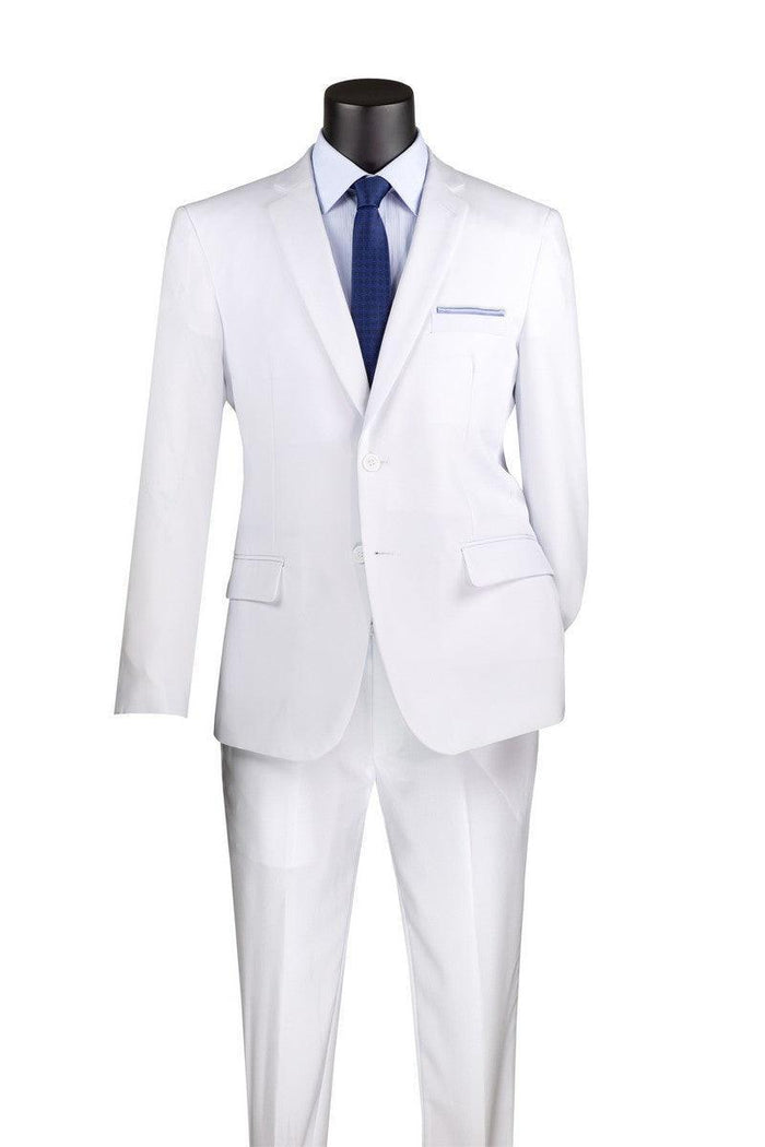 Essential Poplin Collection-White Slim Fit 2 Piece Suit - Upscale Men's Fashion