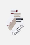 Multi-pack ankle socks in white, tan, and beige with striped cuffs