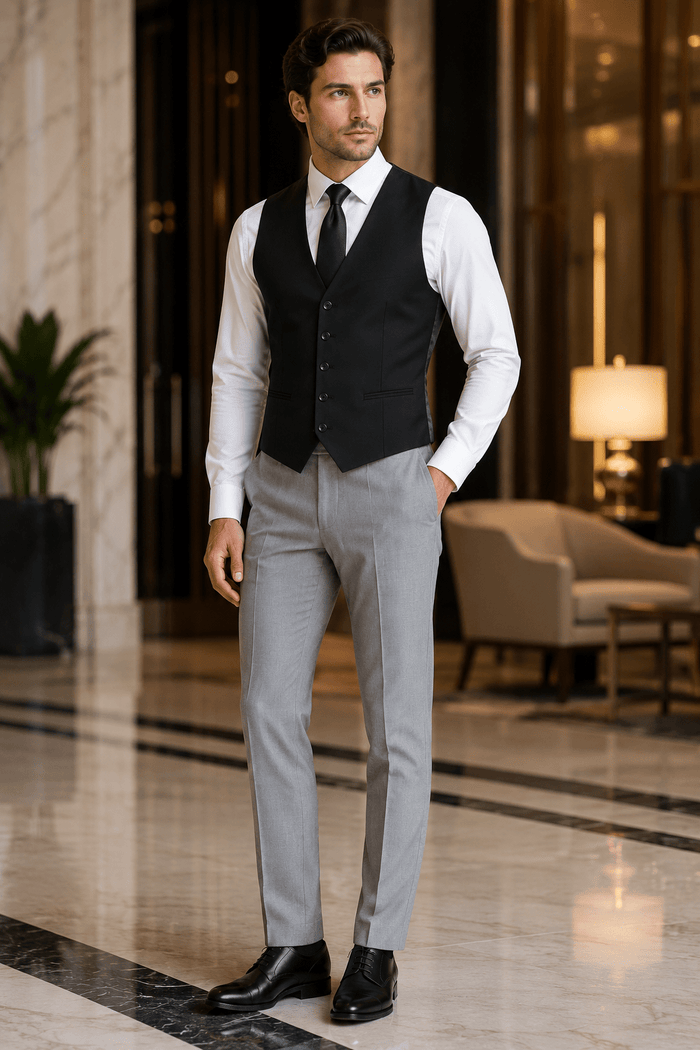 Ferera Collection Men's Black Modern Fit Suit Vest - Upscale Men's Fashion