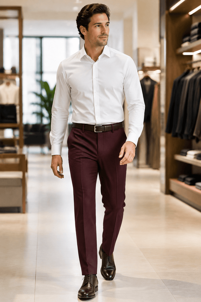 Ferera Collection Men's Burgundy Modern Fit Suit Pants - Upscale Men's Fashion