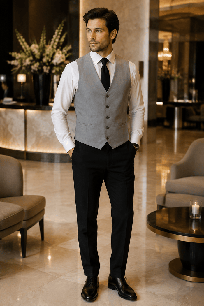 Ferera Collection Men's Light Gray Modern Fit Suit Vest - Upscale Men's Fashion