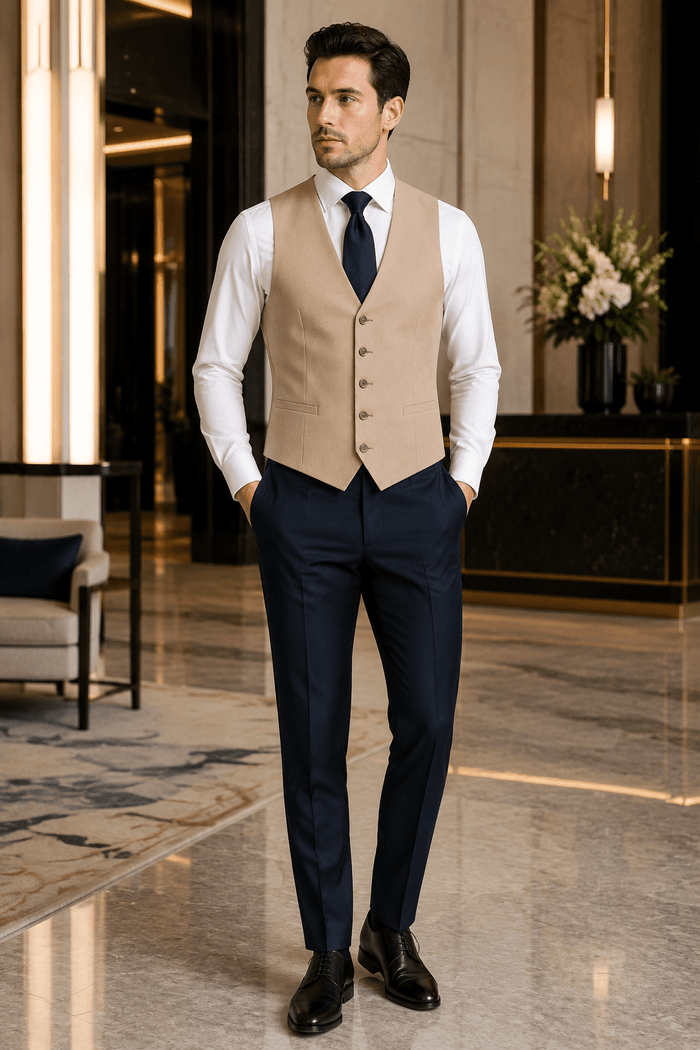 Ferera Collection Men's Tan Slim Fit Suit Vest - Upscale Men's Fashion