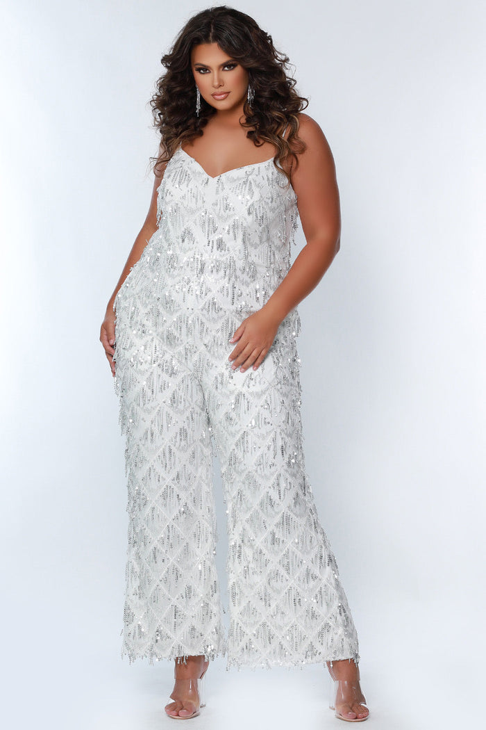 Fringe Pattern Plus Size Jumpsuit with Sequins