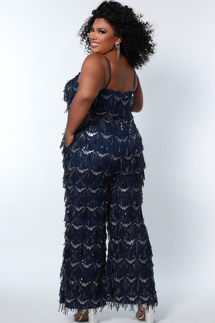 Fringe Pattern Plus Size Jumpsuit with Sequins