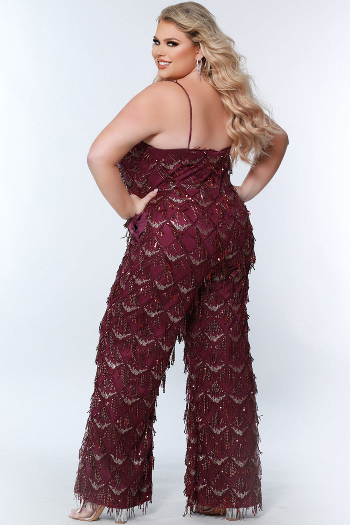 Fringe Pattern Plus Size Jumpsuit with Sequins