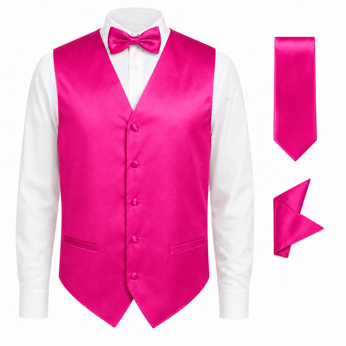 Fuchsia Satin Tuxedo Vest Set - Upscale Men's Fashion