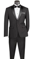 GALA COLLECTION – BLACK SLIM FIT TUXEDO SUIT WITH SATIN LAPEL - Upscale Men's Fashion