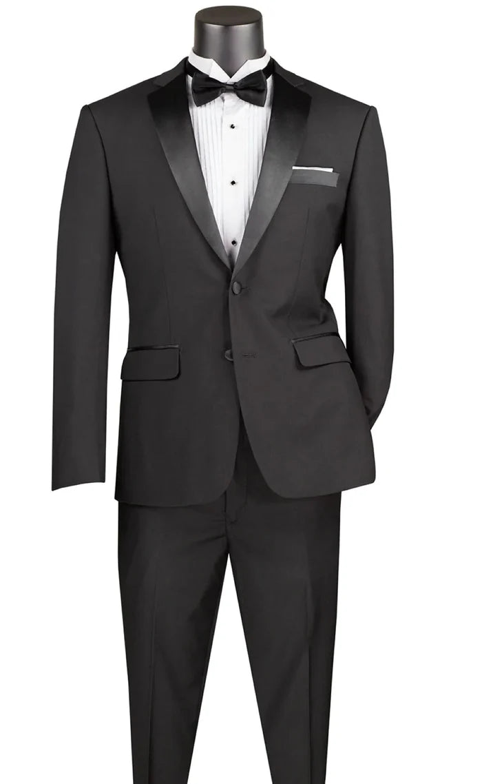 GALA COLLECTION – BLACK SLIM FIT TUXEDO SUIT WITH SATIN LAPEL - Upscale Men's Fashion