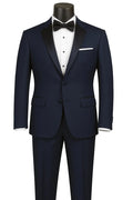 GALA COLLECTION – Navy SLIM FIT TUXEDO SUIT WITH SATIN LAPEL - Upscale Men's Fashion