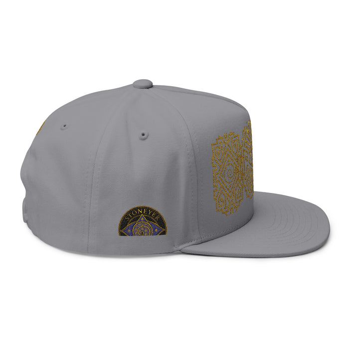 Geometric All-Seeing Eye Embroidery Flat Bill Cap | Aztec-Inspired Symbol