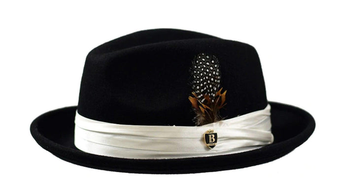 Giovani Collection – Black with White Band Wool Felt Fedora Hat with Crushable Snap Brim - Upscale Men's Fashion