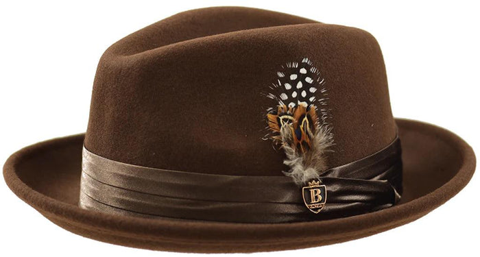 Giovani Collection – Brown Wool Felt Fedora Hat with Crushable Snap Brim - Upscale Men's Fashion
