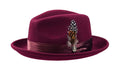 Giovani Collection – Burgundy Wool Felt Fedora Hat with Crushable Snap Brim - Upscale Men's Fashion