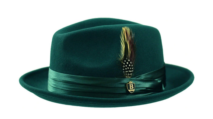 Giovani Collection – Hunter Green Wool Felt Fedora Hat with Crushable Snap Brim - Upscale Men's Fashion