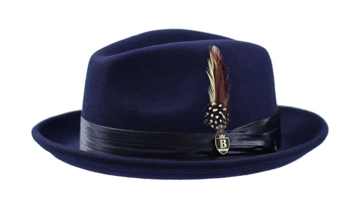 Giovani Collection – Navy Wool Felt Fedora Hat with Crushable Snap Brim - Upscale Men's Fashion