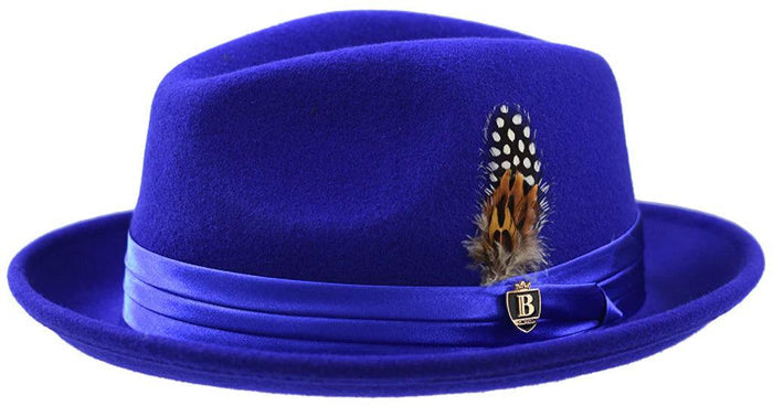 Giovani Collection – Royal Blue Wool Felt Fedora Hat with Crushable Snap Brim - Upscale Men's Fashion