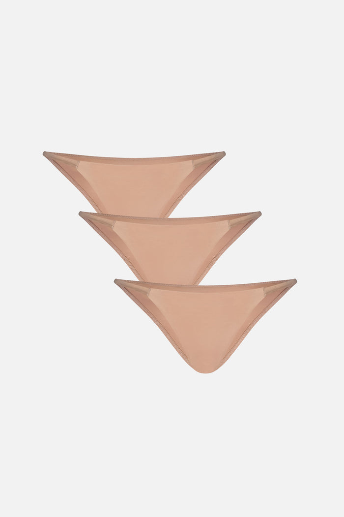 Buff string bikini bottoms, three-piece pack with triangle cut