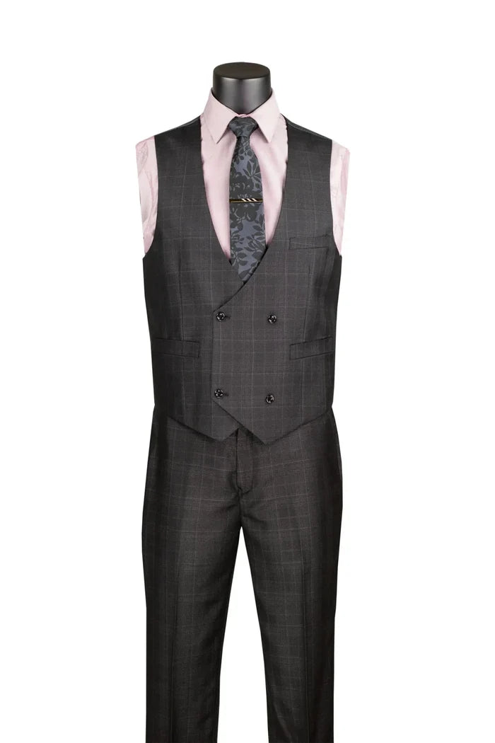 Glenmore Collection-Regular Fit Black Glen Plaid Three-Piece Suit - Upscale Men's Fashion