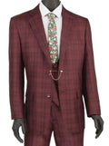 Glenmore Collection-Regular Fit Burgundy Glen Plaid Three-Piece Suit - Upscale Men's Fashion