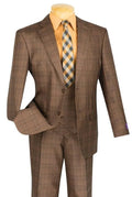 Glenmore Collection-Regular Fit Chestnut Glen Plaid Three-Piece Suit - Upscale Men's Fashion