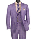 Glenmore Collection-Regular Fit Light Purple Glen Plaid Three-Piece Suit - Upscale Men's Fashion