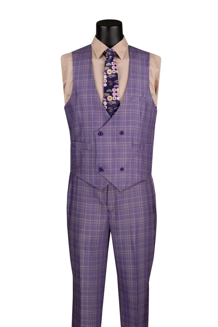 Glenmore Collection-Regular Fit Light Purple Glen Plaid Three-Piece Suit - Upscale Men's Fashion