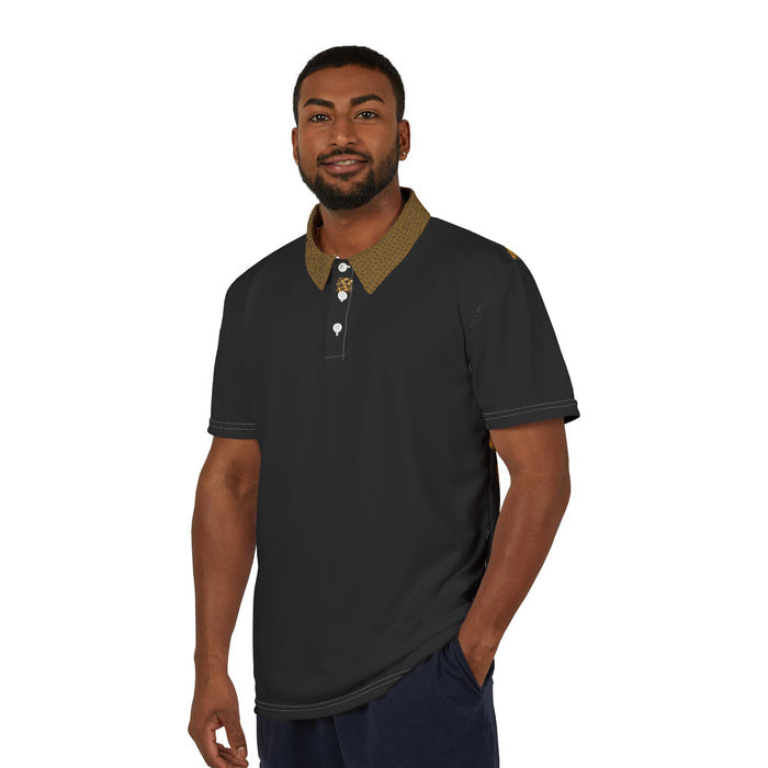 Gold Geometric Collar and Sleeve Polo Shirt | White Polo