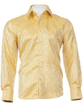 Gold Paisley Long Sleeve Jacquard Shirt - Upscale Men's Fashion