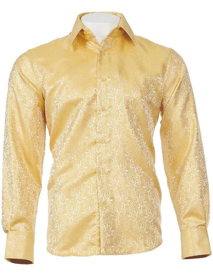 Gold Paisley Long Sleeve Jacquard Shirt - Upscale Men's Fashion