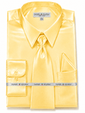 Gold Satin Dress Shirt Set with Matching Tie & Pocket Square - Upscale Men's Fashion