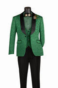 Green Slim Fit Jacquard 3-Piece Tuxedo with Shawl Lapel – Rivoli Collection - Upscale Men's Fashion