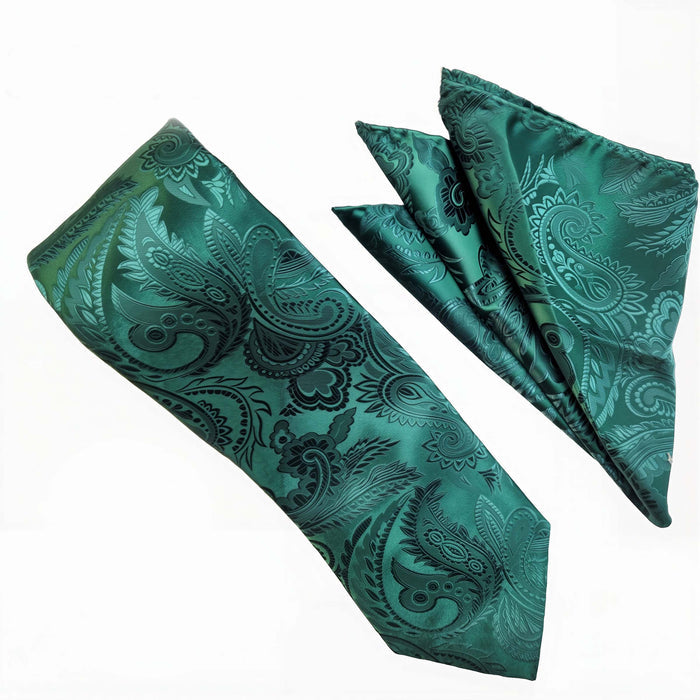 Hunter Green Paisley Tie and Hanky Set - Upscale Men's Fashion
