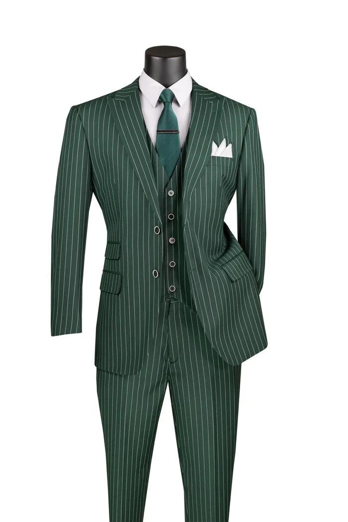 Hunter Green Pinstripe Regular Fit 3-Piece Suit – Regalia Collection - Upscale Men's Fashion
