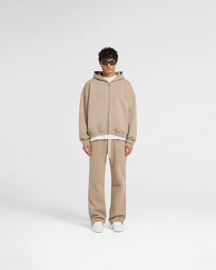Initial Boxy Zip Through Hoodie - Dune