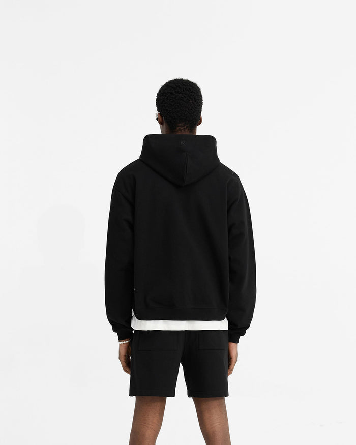 Initial Oversized Zip Hoodie - Black