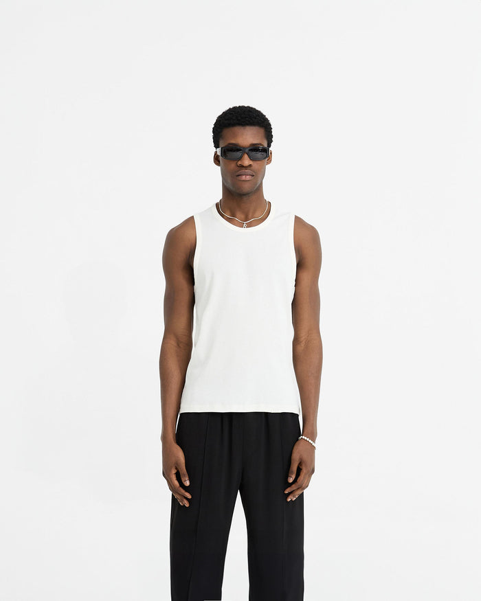 Initial Rib Vest - Flat White