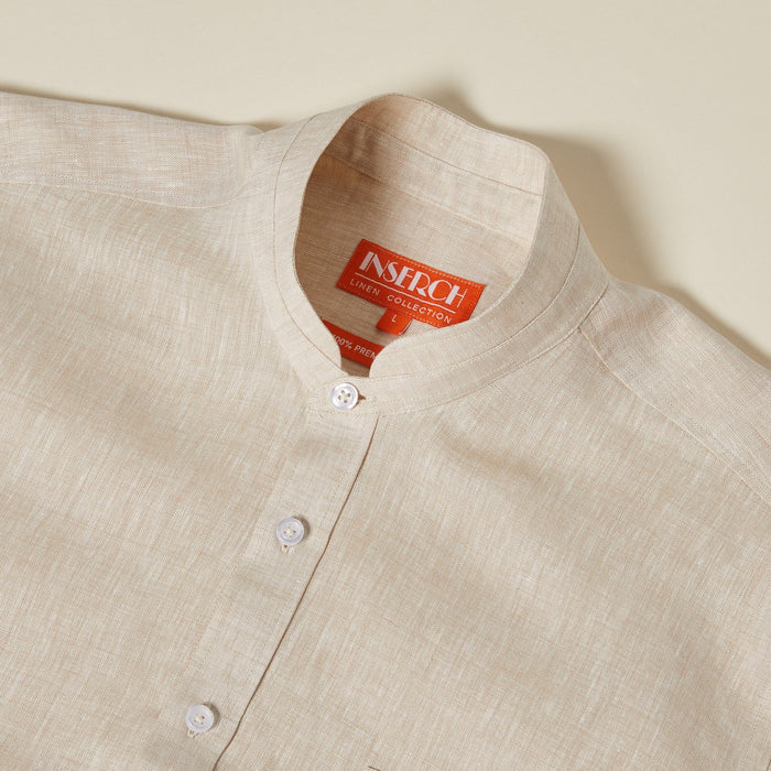 Inserch Linen Banded Collar Short Sleeve Shirt - Upscale Men's Fashion