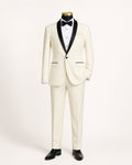 Ivory Slim Fit Tuxedo with Black Shawl Lapel & Ivory Pants - Upscale Men's Fashion